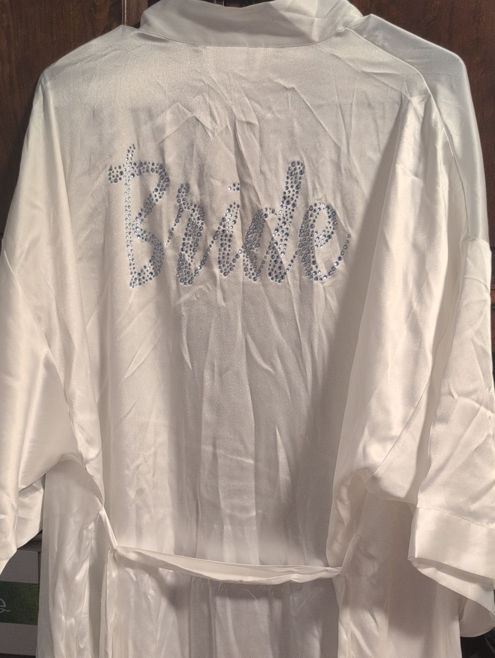Victoria's Secret White Satin Bride Robe with Rhinestone Script